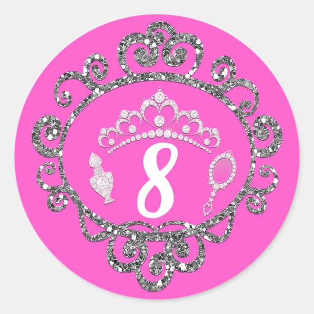 Silver Glitter Princess Birthday Party Favor Classic Round Sticker (Front)