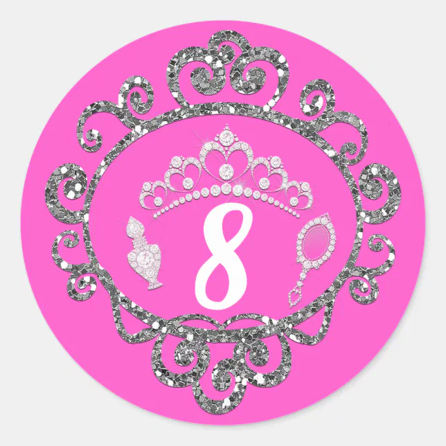 Silver Glitter Princess Birthday Party Favor Classic Round Sticker | Zazzle