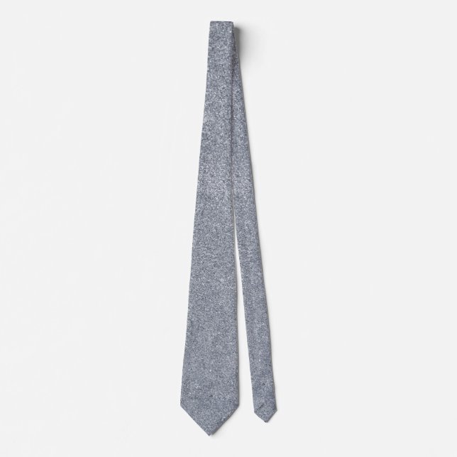 Silver Glitter Print Metallic Wedding Groomsmen Neck Tie (Front)