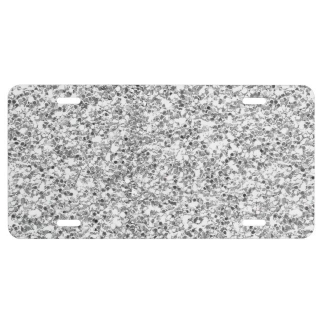 Silver Glitter Printed License Plate (Front)