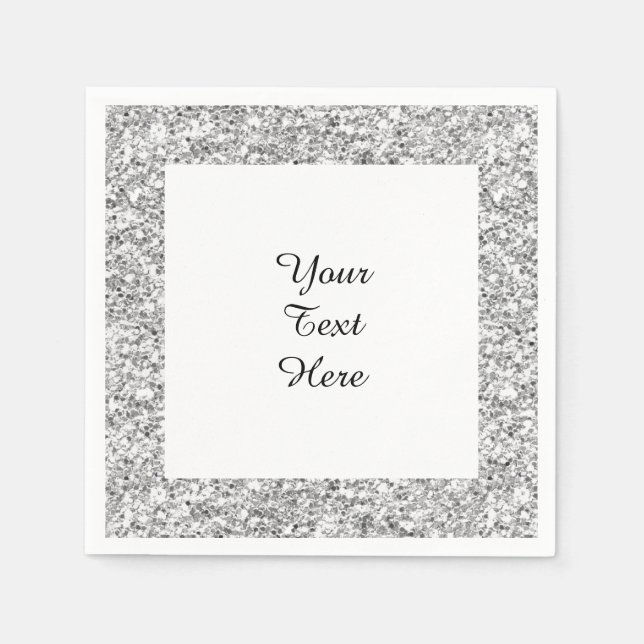 Silver Glitter Printed Paper Napkins (Front)