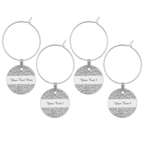 Silver Glitter Printed Wine Glass Charm