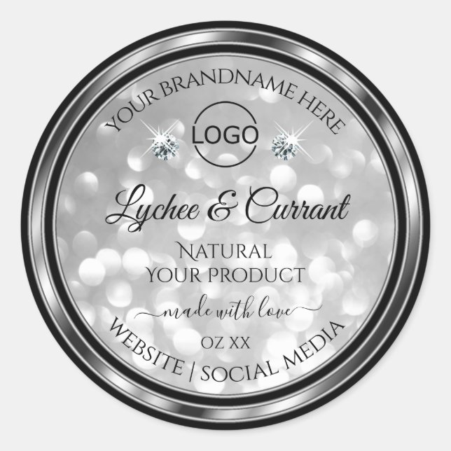 Silver Glitter Product Label Sparkle Diamonds Logo (Front)