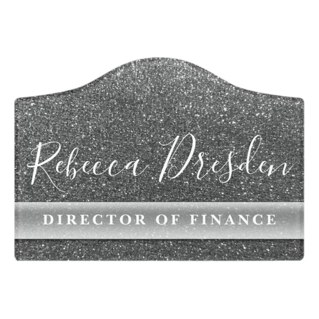 Silver Glitter Professional Office Executive Job Door Sign (Small Crest Front)