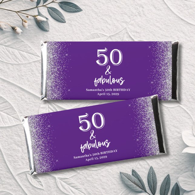 Silver Glitter Purple 50th Birthday  Hershey Bar Favors (Creator Uploaded)
