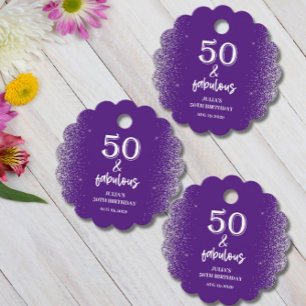 Silver Glitter Purple 50th Birthday Party Favor Tags