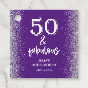 Silver Glitter Purple 50th Birthday Party Favor Tags