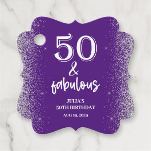 Silver Glitter Purple 50th Birthday Party  Favor Tags