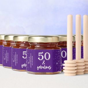 Silver Glitter Purple 50th Birthday Party Honey Jar Favors