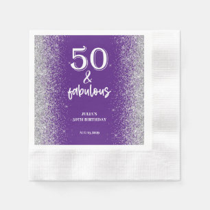 Silver Glitter Purple 50th Birthday Party  Napkins
