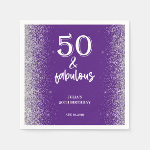 Silver Glitter Purple 50th Birthday Party  Napkins