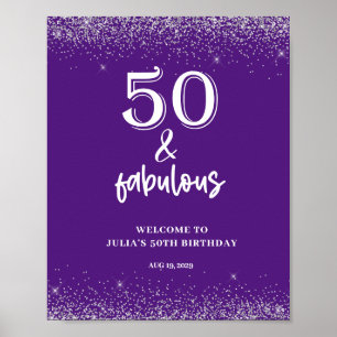 Silver Glitter Purple 50th Birthday Party Poster