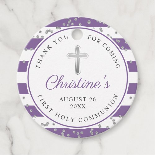  Silver Glitter Purple First Holy Communion Favor Tags