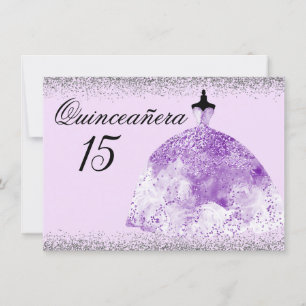 Silver Glitter Purple Gown Quinceanera invitation