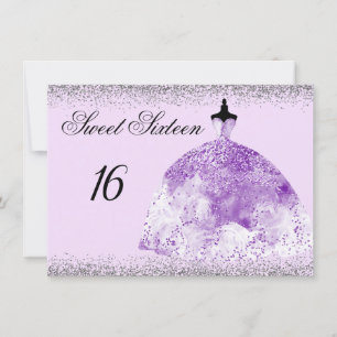 Silver Glitter Purple Gown Sweet 16 invitation