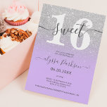 Silver glitter purple lavender chic girly Sweet 16 Invitation<br><div class="desc">Silver glitter ombre sparkles on editable purple lavender with a script calligraphy typography sweet 16 birthday party invitation .Perfect for a modern elegant sweet sixteen party. Add your photo at the back.</div>