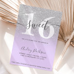Silver glitter purple lilac ombre girly Sweet 16 Invitation<br><div class="desc">Silver glitter pastel purple lavender script calligraphy typography sweet 16 birthday party invitation .Perfect for a modern elegant sweet sixteen party.</div>