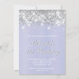 Silver Glitter Purple Metal Bold 21st Birthday Invitation