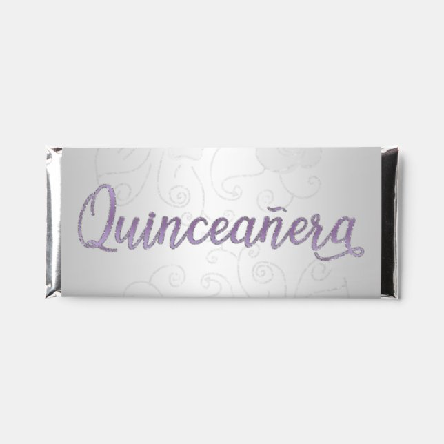 Silver Glitter Purple QUINCEAÑERA  Hershey Bar Favors (Front)