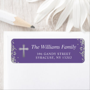 Silver Glitter Purple Religious Return Address Label