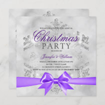 Silver Glitter & Purple Ribbon | Xmas Holiday Invitation