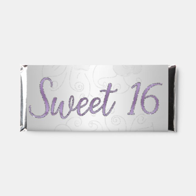 Silver Glitter Purple Sweet 16 Personalized Hershey Bar Favors (Front)