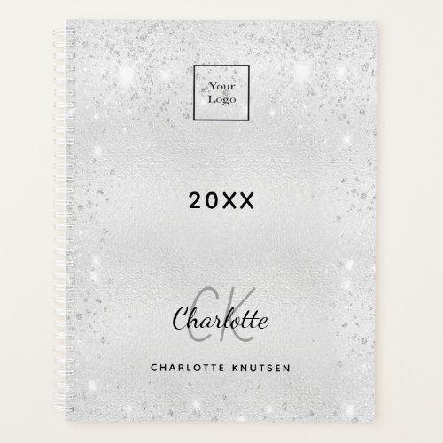 Silver glitter QR code business logo Planner