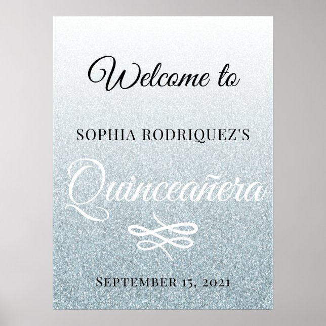 Silver Glitter Quinceañera 15th Birthday Welcome  Poster (Front)