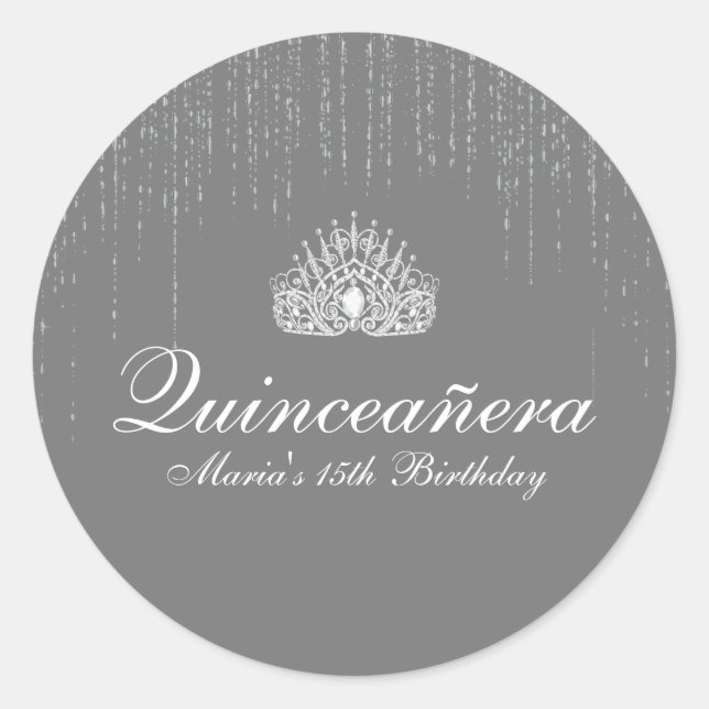 Silver Glitter Quinceanera Classic Round Sticker (Front)