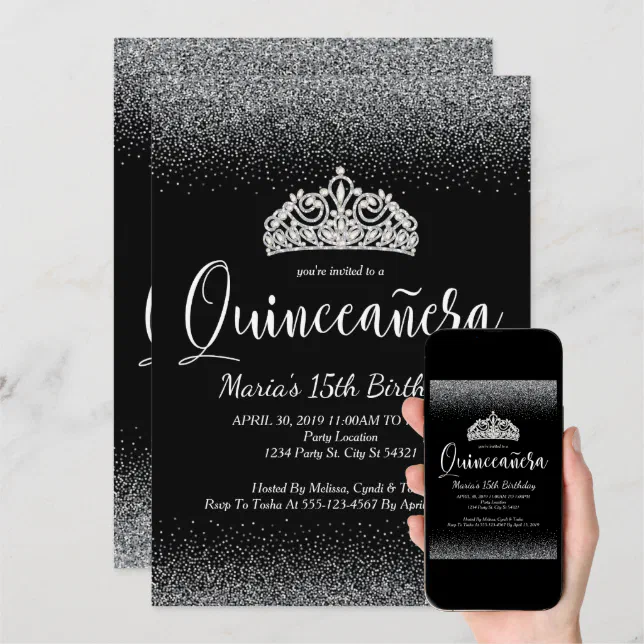 Silver Glitter, Quinceanera Invitations | Zazzle