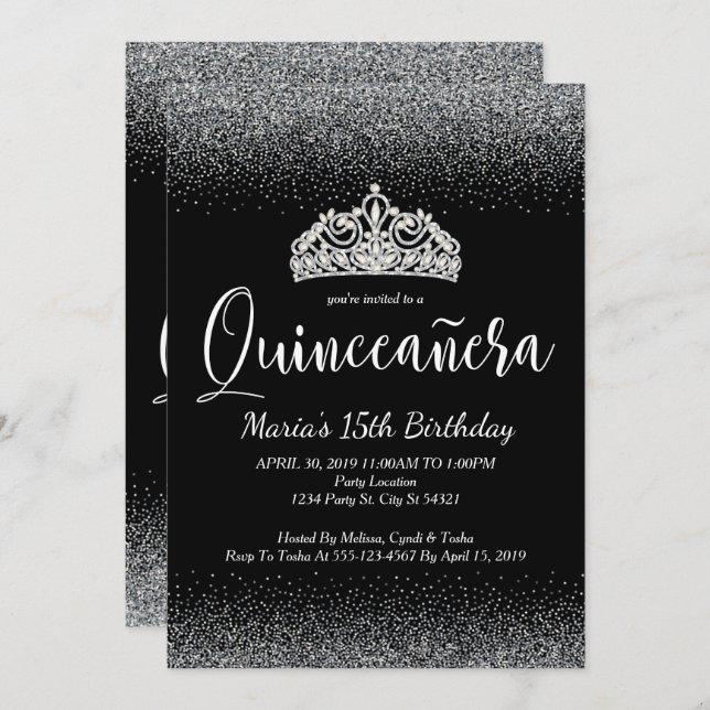 Silver Glitter, Quinceanera Invitations (Front/Back)