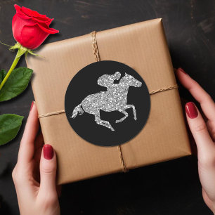 Silver Glitter Racehorse Derby Bridal Shower Classic Round Sticker