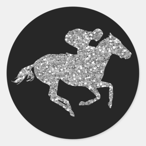 Silver Glitter Racehorse Derby Bridal Shower Classic Round Sticker