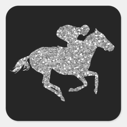 Silver Glitter Racehorse Derby Bridal Shower Square Sticker