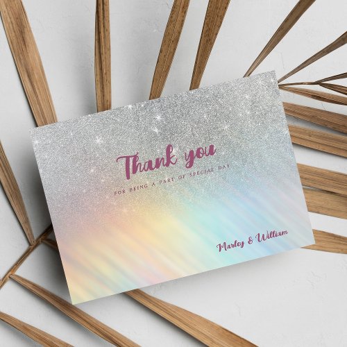 Silver glitter rainbow holographic Thank You Invitation