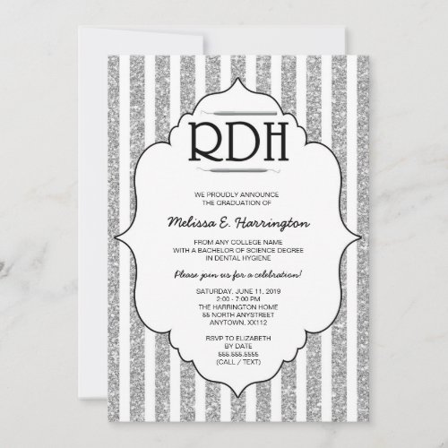 Silver Glitter RDH graduation dental hygienist Invitation