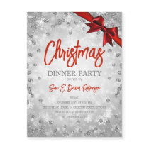 Silver Glitter Red Christmas Holiday Invite