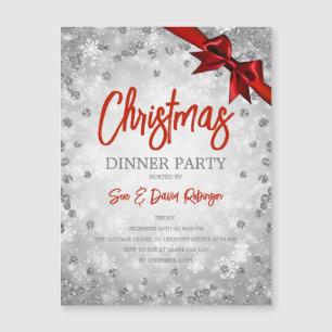 Silver Glitter Red Christmas Holiday Invite