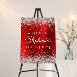 Silver Glitter Red Foil 18th Birthday Welcome Foam Board<br><div class="desc">A modern elegant calligraphy with a modern all caps style font in white. Create your own 18th birthday milestone birthday party celebration welcome foam board sign for your friend. The background features a faux sparkly silver glitter with a brushed metal red foil digital art graphic that prints like a photo....</div>