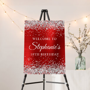 Silver Glitter Red Foil 18th Birthday Welcome Foam Board