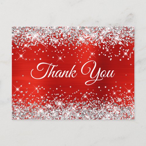 Silver Glitter Red Foil 21st Birthday Thank You Postcard