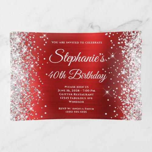 Silver Glitter Red Foil 40th Birthday Keepsake Trinket Tray