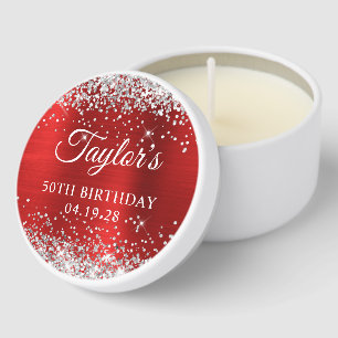 Silver Glitter Red Foil 50th Birthday Mini Candle Favors