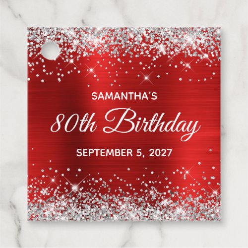 Silver Glitter Red Foil 80th Birthday Favor Tags