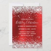 Silver Glitter Red Foil Birthday Celebration Invitation