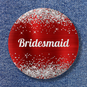 Silver Glitter Red Foil Bridesmaid Button
