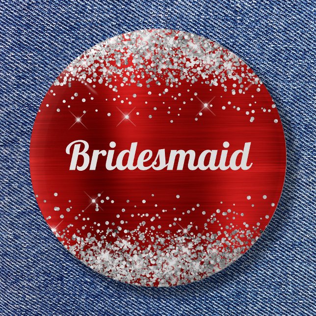 Silver Glitter Red Foil Bridesmaid Button (Silver Glitter Red Foil Bridesmaid Button)