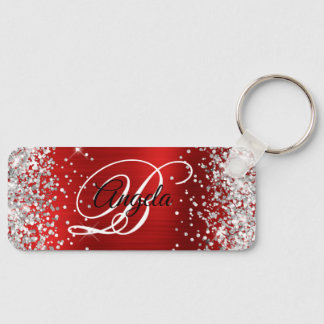 Silver Glitter Red Foil Fancy Monogram Keychain