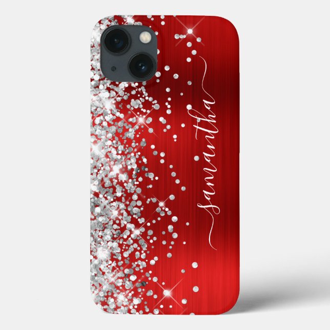 Silver Glitter Red Foil Modern Girly Signature Case-Mate iPhone Case (Back)