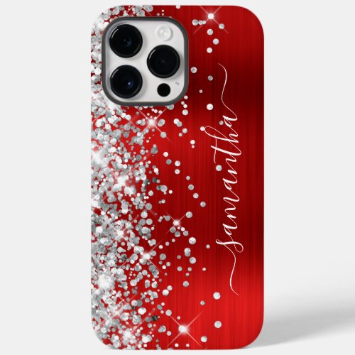 Silver Glitter Red Foil Modern Girly Signature Case_Mate iPhone 14 Pro Max Case